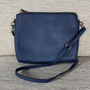 Lo & Sons Pearl Navy Blue Saffiano Leather Crossbody Bag